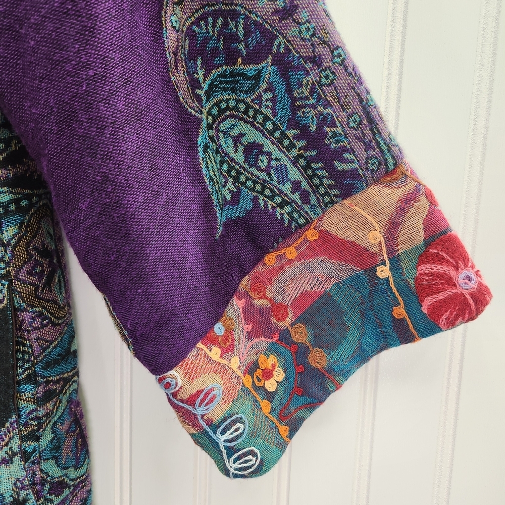 Soft Surroundings Embroidered Wool Open Front Blanket Style Boho Cardigan Size M - Picture 8 of 15